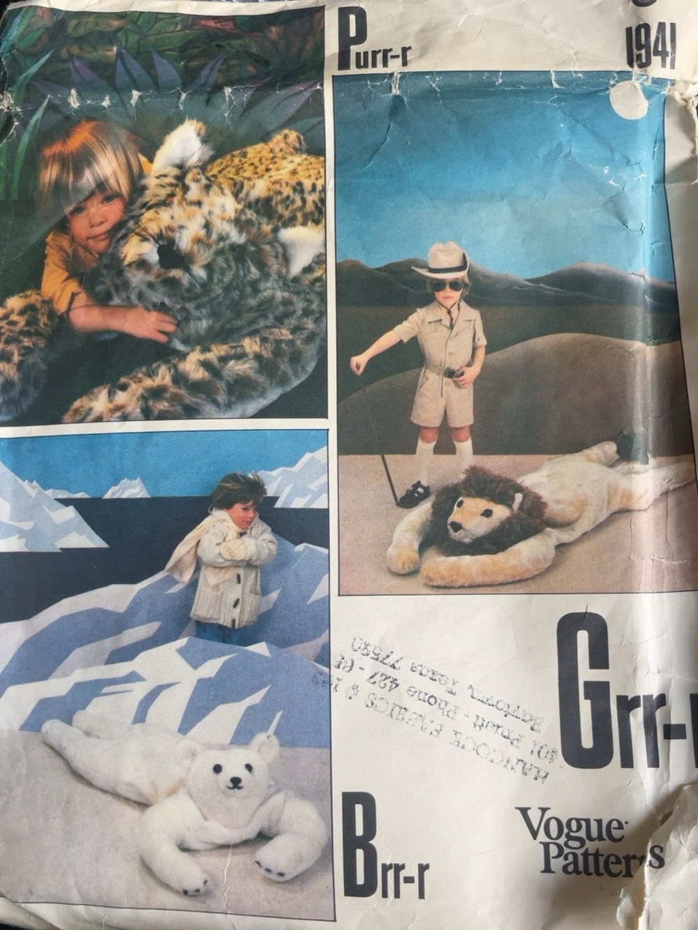 Vintage Vogue 1941 Animal Rug Sewing Pattern Lion Tiger Leopard Polar Brown Bear
